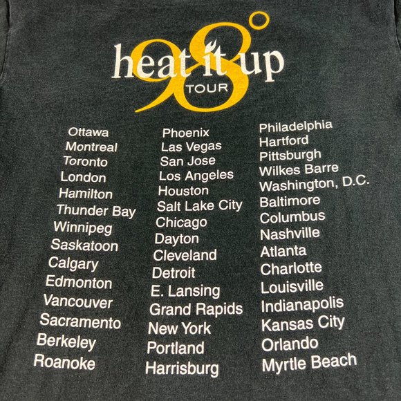 VTG 1999 98 Degrees Heat It Up Tour Shirt Large Black Faded Fire Fighter Tee - Picture 7 of 11